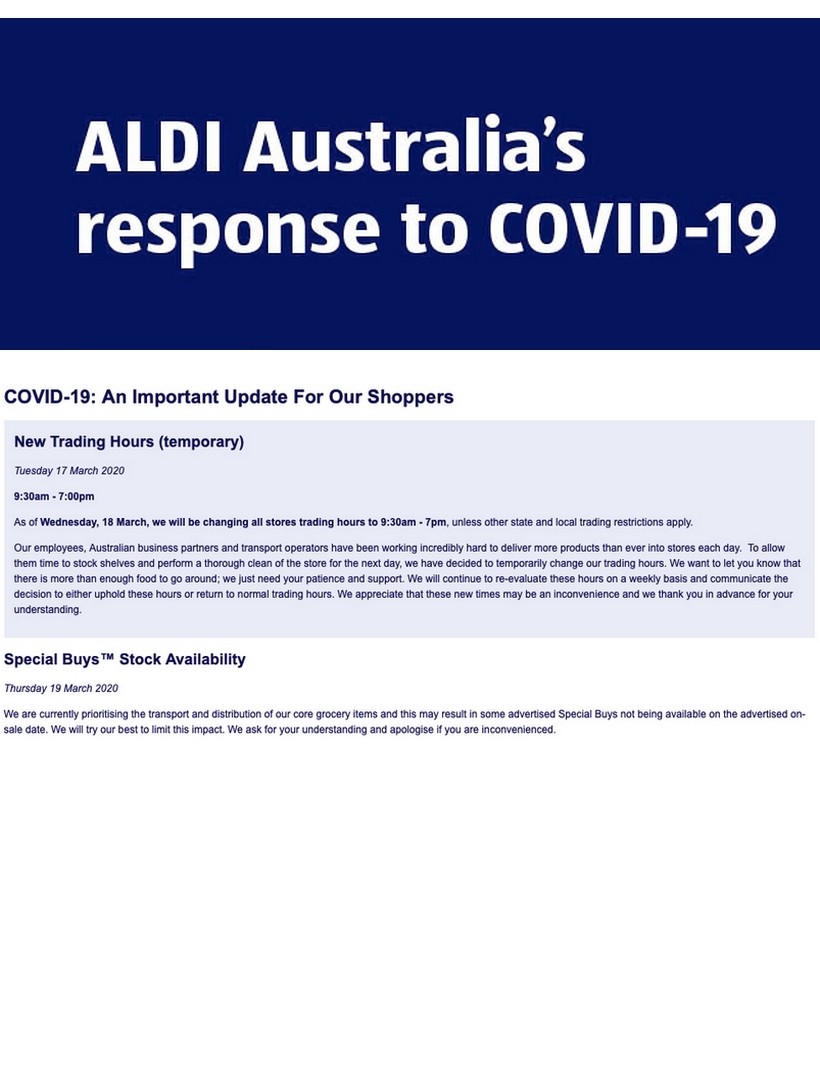 ALDI Response to COVID-19 Catalogues from 17 March