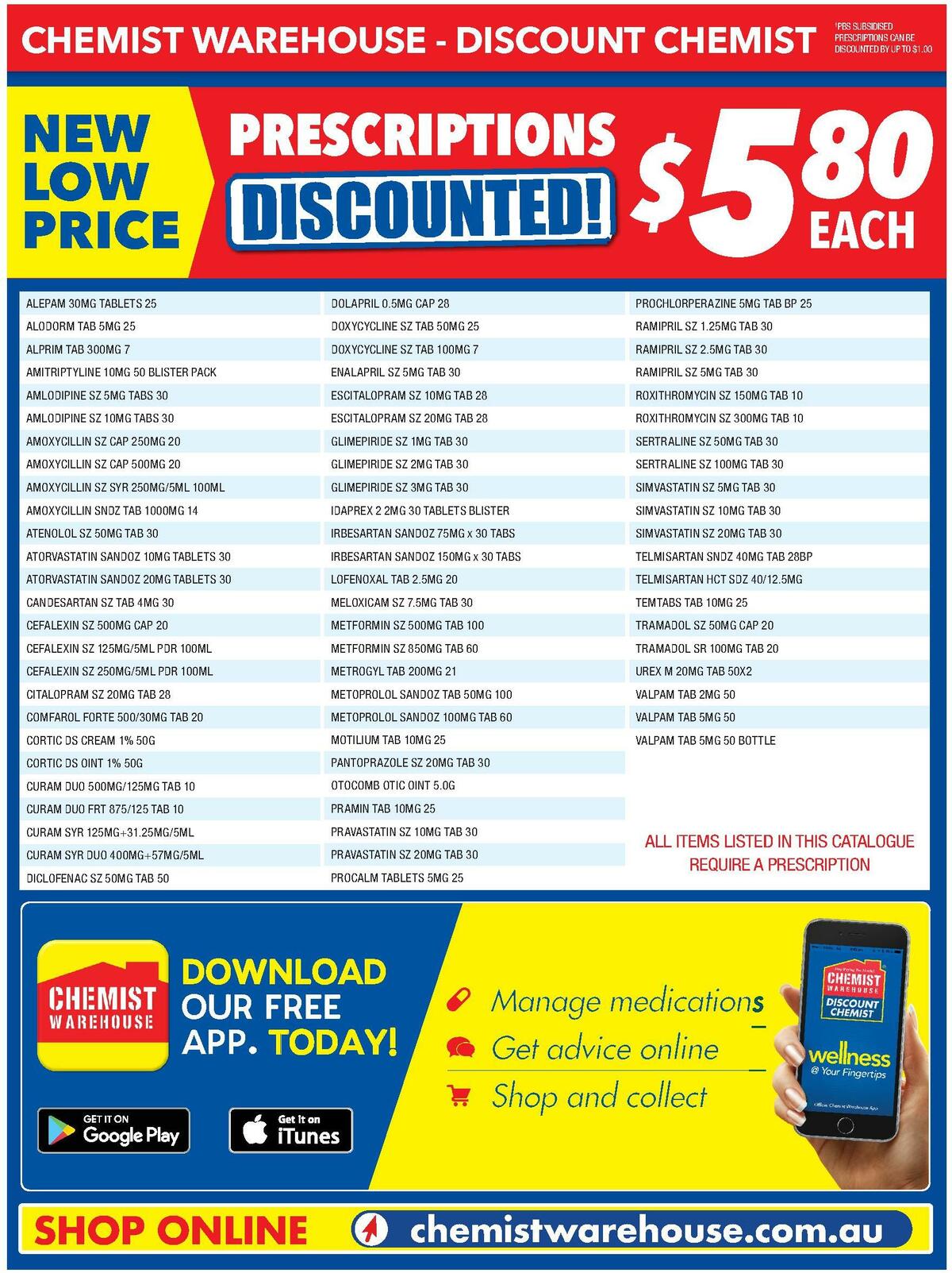 Chemist Warehouse Prescription Price Catalogues from 1 August