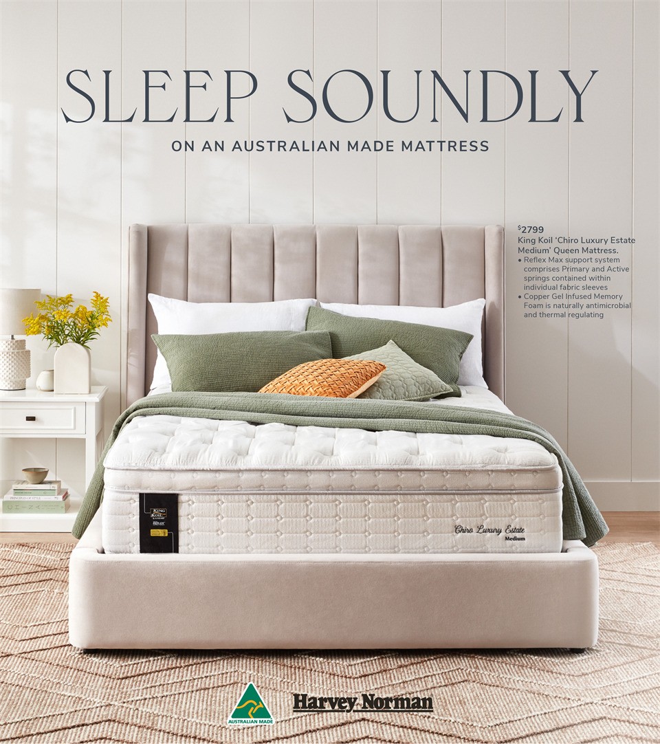 Harvey Norman Sleep Soundly on an Australian Made Mattress Catalogues from 17 April