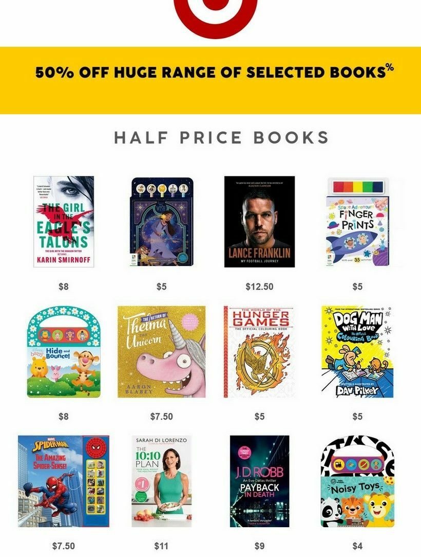 Target 50% off Selected Books Catalogues from 10 January