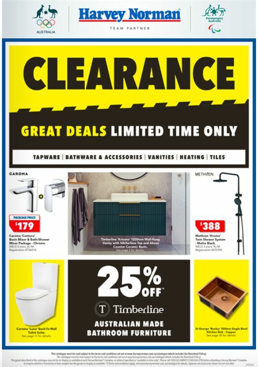 Harvey Norman Bathrooms Clearance from 25 December